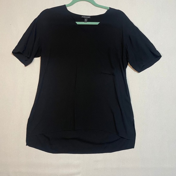 EILEEN FISHER Black Silk Blend V-Neck Long Sleeve Tunic Top - Size XS - Picture 2 of 8